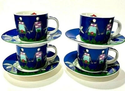 Studio Nova Demitasse Cups and Saucers Love in Bloom 8 PCs Blue Boy Girl Couple - Image 1 of 4