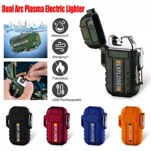 Dual Arc Plasma Electric Lighter Flameless Windproof Waterproof USB Rechargeable - Picture 1 of 31