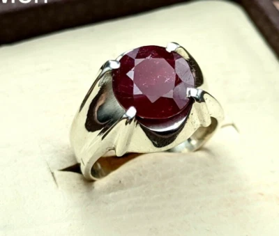 Ruby Ring for Men Faceted Gemstone Size 9 Sterling 925 Silver Birthstone Jewelry - Image 1 of 4
