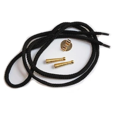 Bolo Tie Parts Kit Round Slide Textured Tips Black Cord Gold tone One Set - Image 1 of 4