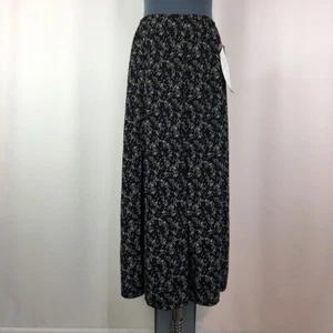 NWT Koos Maxi Skirt Women XS Black Floral Polyester Long Pull On - Picture 1 of 8