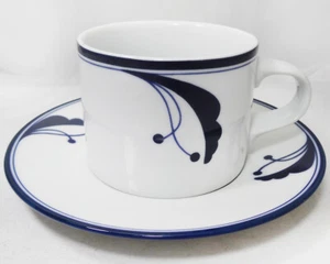 BAYBERRY BLUE by Dansk Tea Cup & Saucer Can Shape NEW NEVER USED Portugal/Japan - Picture 1 of 5