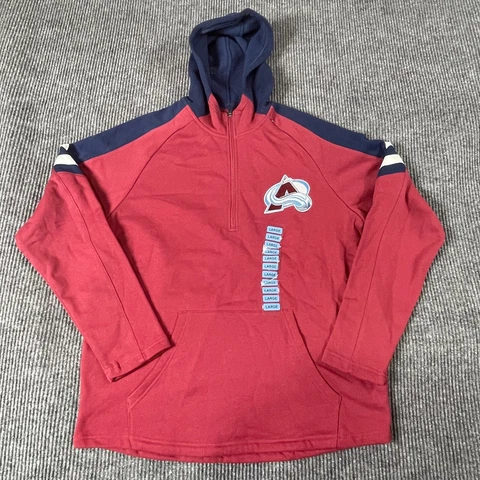Colorado Avalanche Hoodie Mens Large Red 1/4 Zip Pullover Sweatshirt Hockey NWT Cover