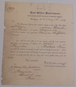 1899 Post Office Order, Blount County, Tennessee Manuscript /History - Picture 1 of 4