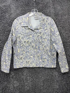 Napa Valley Jacket Women's 10 Ivory Blue Paisley Cotton Stretch Button Front - Picture 1 of 15