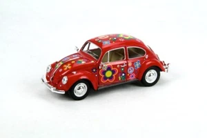 7" Kinsmart 1967 VW Volkswagen Beetle Decal Diecast Model Toy Car 1:24 Red - Picture 1 of 4