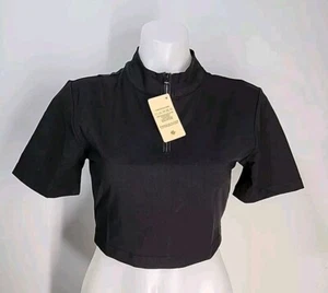 Nwt Popilush Women's Top Xl Black Short Sleeve Round Neck Cropped. - Picture 1 of 11