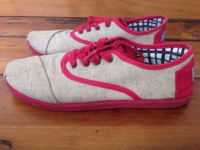 Toms Beige Rojo Lino Algodón Niños Zapatos con Cordones Jóvenes Niñas Tenis y5 37.5 Foto 1 de 4