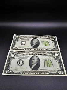 2 $10 1934 LIGHT GREEN SEAL Cleveland, Federal Reserve - CRISP AU+ - Picture 1 of 2