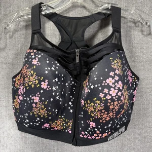 Sujetador deportivo Victoria para mujer 36DDD negro estampado floral de estrellas con tiras cremallera frontal - Imagen 1 de 20