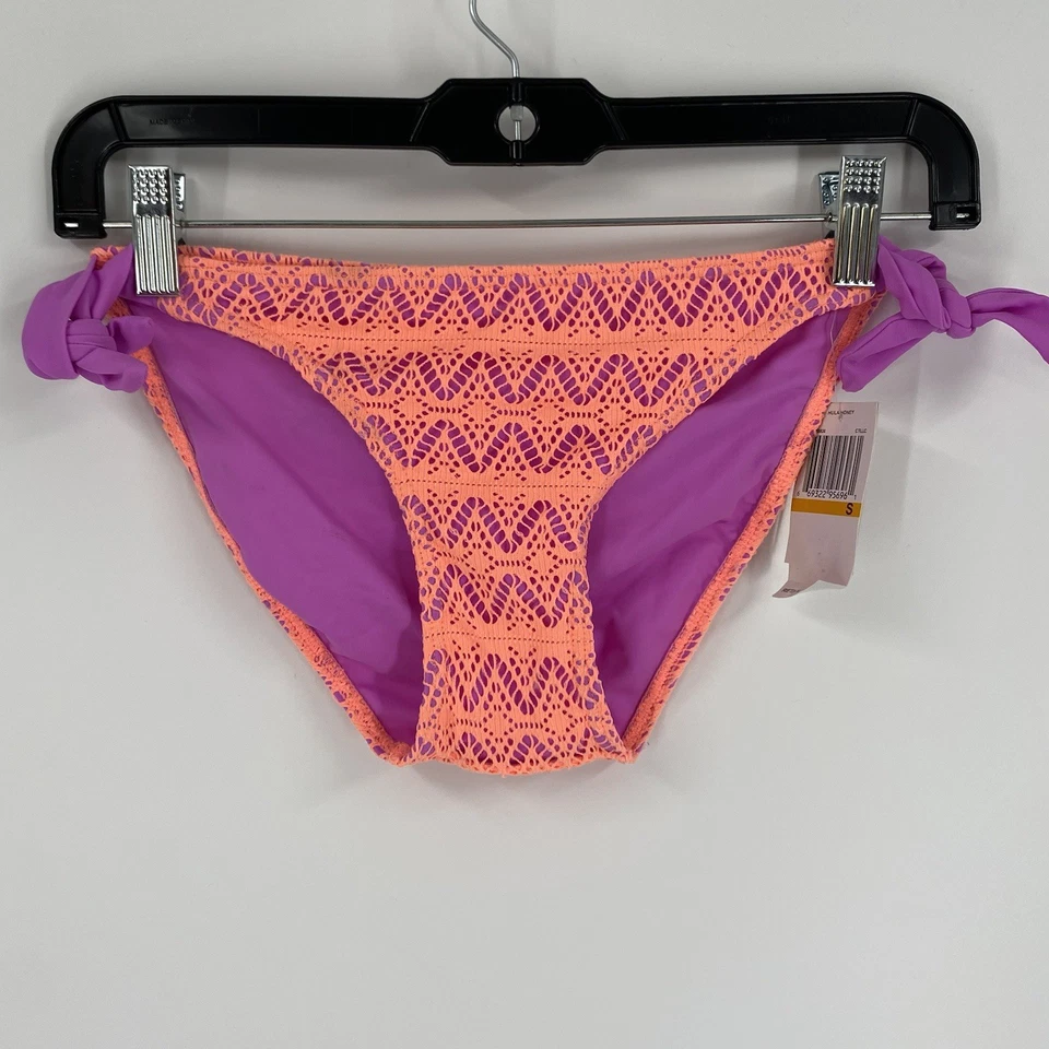 Hula Honey Bikini Bottom Sz S Coral Purple Crochet Side Tie Swimwear Ab863b836