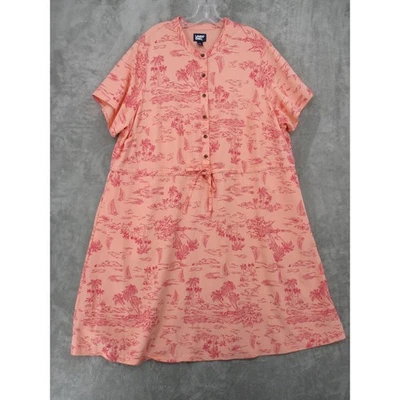 Vestido Lands End para mujer 2X estampado tropical botones bolsillos delanteros midi cambray Foto 1 de 4