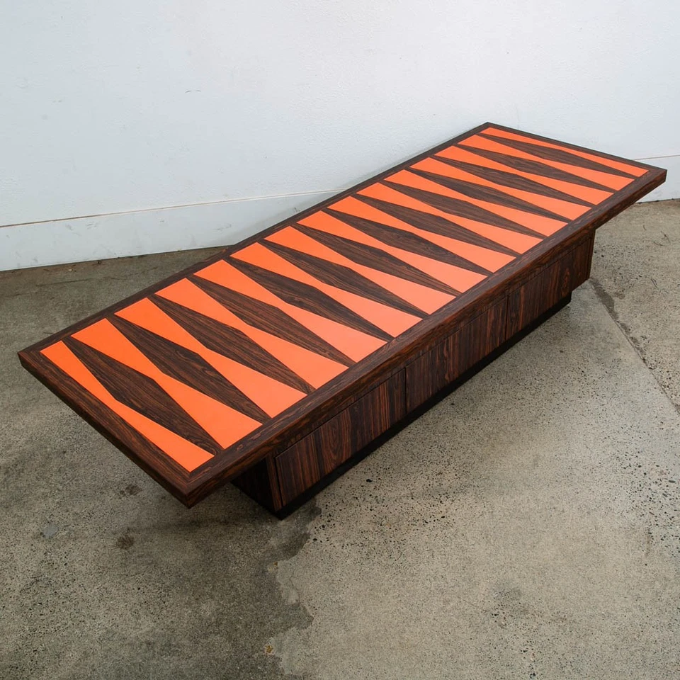 Mid Century Modern Coffee Table Large Rosewood 3 Drawer Salmon Vintage Mcm Pink - Image 1 of 4