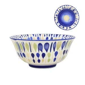 Blue Soup Bowl Ceramic Dessert Dish Rustic 15cm Oriental Sun Burst Vintage - Picture 1 of 2