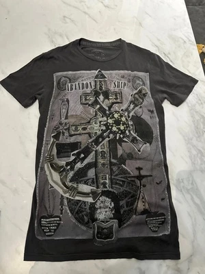 AllSaints Men's Grey Black Graphic T-Shirt XS Spitalfields - Image 1 of 4