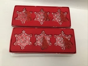 6er Set Vintage Gorham Kristall Schneeflocken Weihnachtsschmuck mit Quaste - Bild 1 von 7