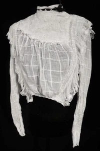 Rare Antique French White Cotton Victorian Blouse Size Small 33" Bust - Picture 1 of 3