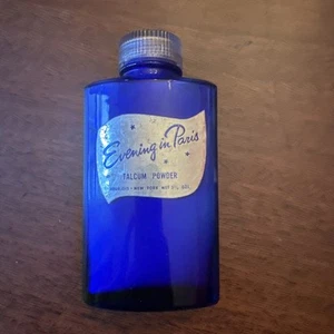 Vintage Evening In Paris Full Talcum Powder Bottle In Cobalt Blue Glass - Picture 1 of 2