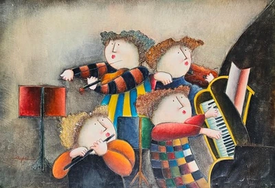 Joyce Roybal Piano I HAND SIGNED Orchestra Oil Painting Canvas Music art LARGE - Image 1 of 4