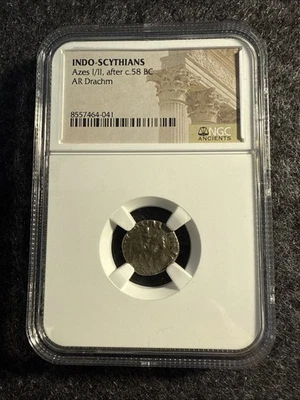 Indo-Scythians after c.58 BC AR Drachm - Azes I/II Ancient Coin- NGC, BIBLE COIN - Image 1 of 2