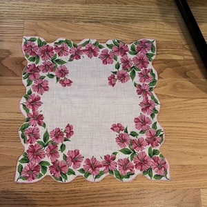 BELLISSIMO fazzoletto fazzoletto vintage floreale fiori rosa con bordo smerlato - Foto 1 di 4