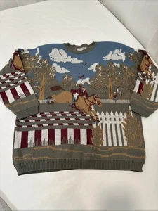 Vintage Rare Alfred Dunner Horse Back Riding Equestrian Western Sweater Sz L US - Picture 1 of 12