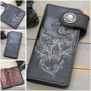 Börse Wallet Sheridan Style Totenkopf Vampir Tattoo ECHT LEDER Handmade Concho - Bild 1 von 8