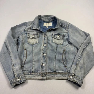 Chaqueta vaquera Ryan Michael de mezclilla con botones de algodón desteñido azul para mujer mediana Foto 1 de 4