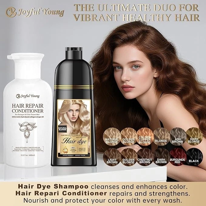 3-in-1 Natural Hair Dye Shampoo & Hair Repair Conditioner Bundle - Gray Coverage - Image 1 of 1