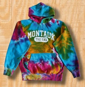 VINTAGE MONTAUK THE END XS EXTRA SMALL TIE DYE LONG ISLAND NY HOODIE SWEAT SHIRT - Picture 1 of 14