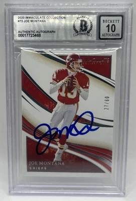 Colección Immaculate 2020 firmada por Joe Montana #73 Chiefs #/60 Beckett Auto 10 Foto 1 de 4