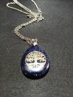 Collar de cadena larga árbol de la vida piedras preciosas labradorita Foto 1 de 3