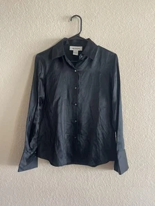 Vintage 100% Seide Alfani Schwarz Langarm Button Down Damen 2 - Bild 1 von 13