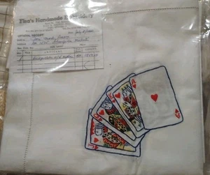 Manila Hand Embroidered Play Cards White Bridge 2 Table Cloths 8 Napkins - Picture 1 of 3