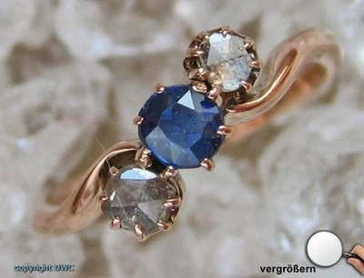 Ring in 14 Kt 585 Gold mit Safir Saphir Diamant Gr. 53 antik Sammlerstück - Bild 1 von 4