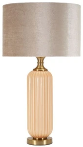 Perly Tischlampe Glasfuß geriffelt Stoffschirm Perlmutt Gold ø35,5x64cm E27 - Bild 1 von 7