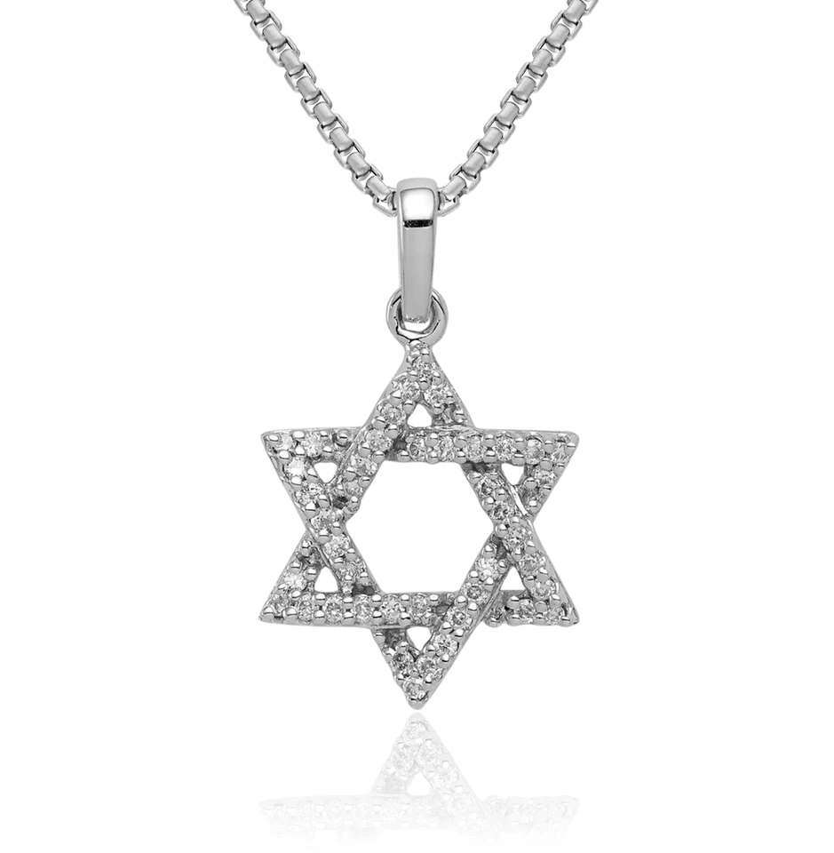 14K Solid White Gold Diamond Star of David Necklace - Image 1 of 1