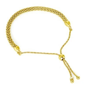 Brazalete italiano de cadena de palomitas de maíz enchapado en oro de plata de ley 925 6,9" extensible - Imagen 1 de 2
