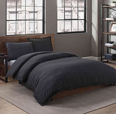 Juego de funda nórdica de 2 piezas XL doble/doble liso lavado ropa en ónix, NUEVO Foto 1 de 2