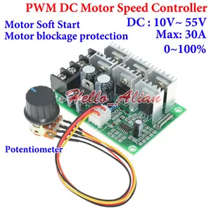 DC 12V 24V 48V 55V 30A PWM DC Motor Speed Controller Soft Start Regulator Switch - Picture 1 of 4