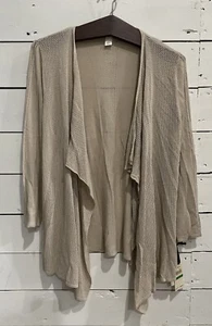 Emaline Women's Large Sweater khaki Tan Pointelle Knit Cardigan Lightweight NWT - Picture 1 of 17