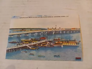 Städtische Dockbrücke Löwen Atlantik St. Augustine FL Florida Postkarte Vintage - Bild 1 von 2