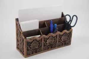 Mid Century Vintage Lerner Plastic Desk Letter Paper Organizer Carved Faux Wood - Picture 1 of 10
