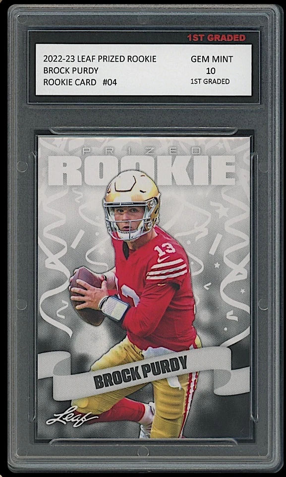 Tarjeta de novato Brock Purdy 2022 Leaf Prized 1er grado 10 RC San Francisco 49ers Foto 1 de 1