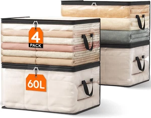 4 Pack Clear Clothes Storage Bags, 60L Plastic Blanket Vinyl Foldable Moving Bag - Picture 1 of 9