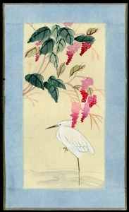 Peinture Chinoise sur Soie sur carton - Fait Main - XXème Siècle - Série Oiseaux - Picture 1 of 2