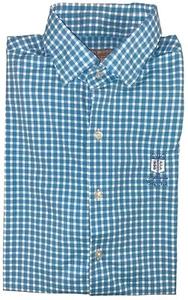 Camisa Peter Millar Wicking Para Hombre Talla Mediana Manga Larga Botón Azul Logo a Cuadros - Imagen 1 de 9