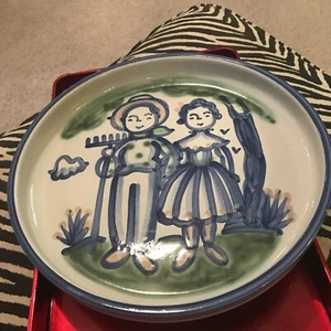 MaryA.Hadley Pottery Round 12” Serving Platter Tray Country Farmer & Wife - Picture 1 of 11