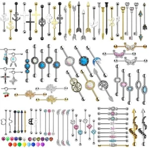 Industrial Scaffold Bar - Ear Piercing Barbell - Over 200 Design/Colours/Lengths - Picture 1 of 55