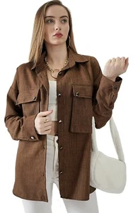 Womens Button Down Shirt Dressy Blouses Tops Casual Long Sleeve Loose Fit-LG - Picture 1 of 3
